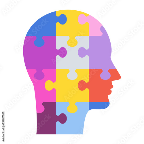 Human profile concept. Man head made up of puzzle pieces.