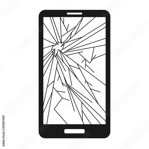 Broken smart phone with cracks all over the screen. Suitable for phone repair services.