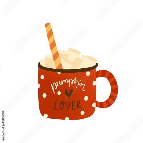 Pumpkin spice homemade latte flat vector illustration
