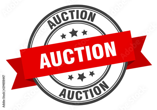 auction label. auction red band sign. auction