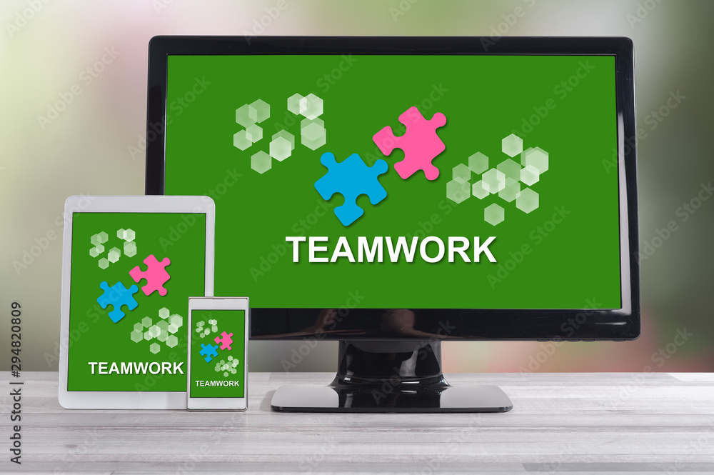 Teamwork concept on different devices Teamwork concept on different devices