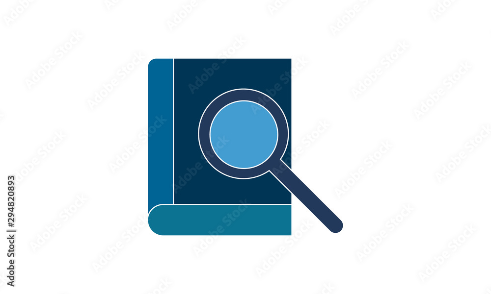 Book search icon with magnifier for finding library materials Book search icon with magnifier for finding library materials