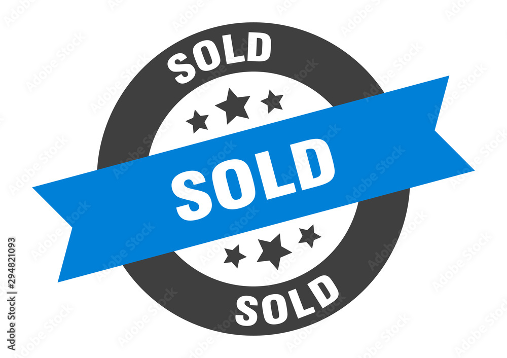 Fototapeta premium sold sign. sold blue-black round ribbon sticker