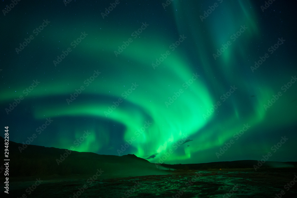 Northern lights at the Geysir Srokkur Iceland