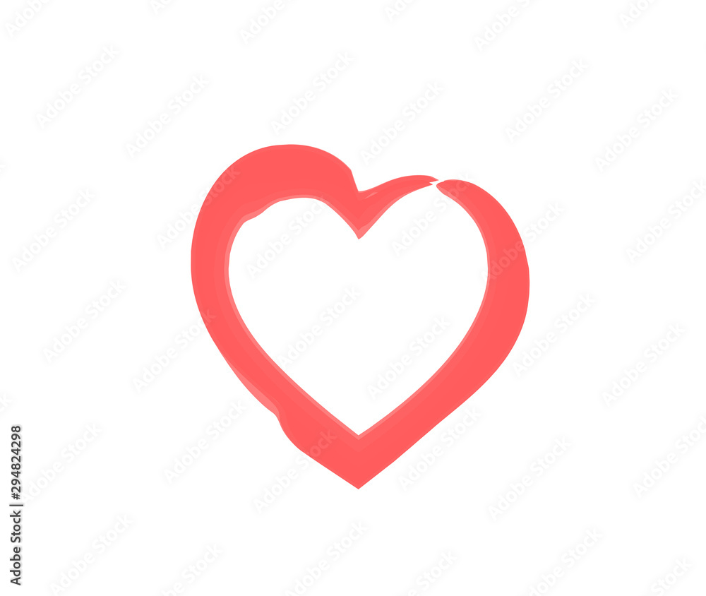 Red heart sign isolated on white. Valentines day icon. Hand drawn shape. Vector illustration