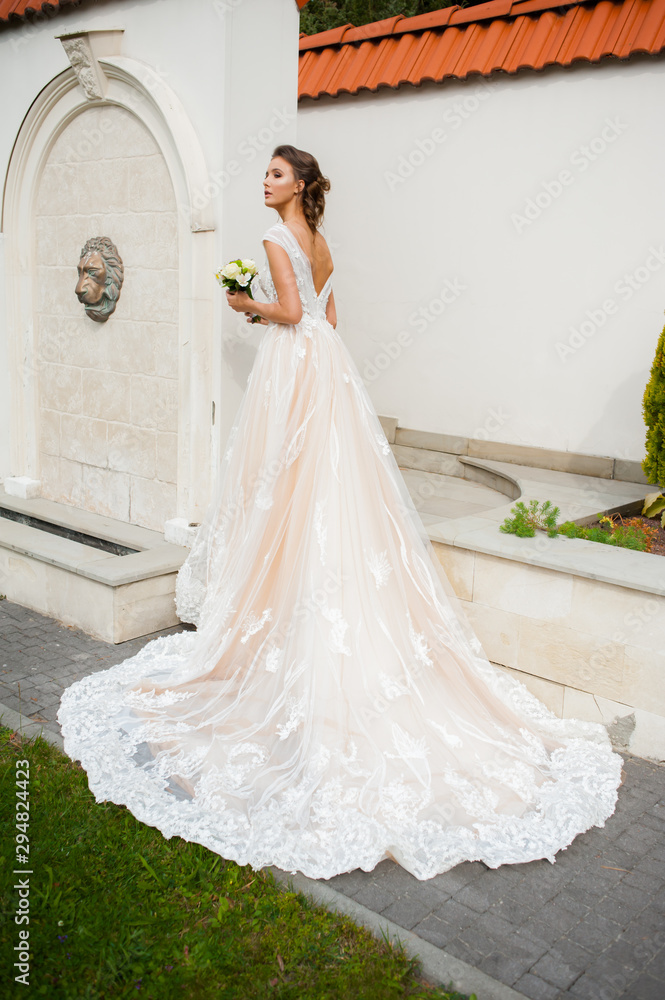 Obraz premium Beautiful bride holding a bouquet before getting married