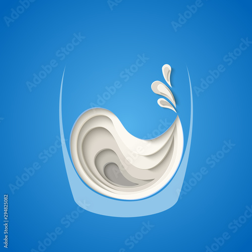 Vector milk splash paper cut concept poster