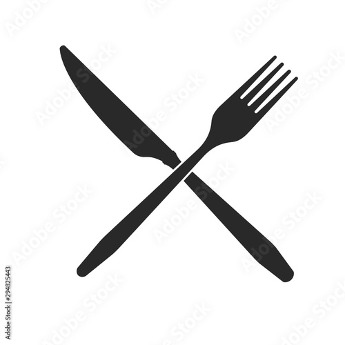 Cutlery. Crossed knife and forkblack icons on a white background.