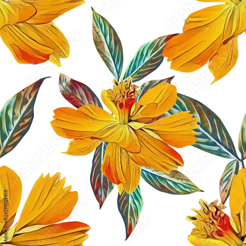 Colored flowers illustretion, seamless pattern.