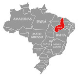 Piaui red highlighted in map of Brazil