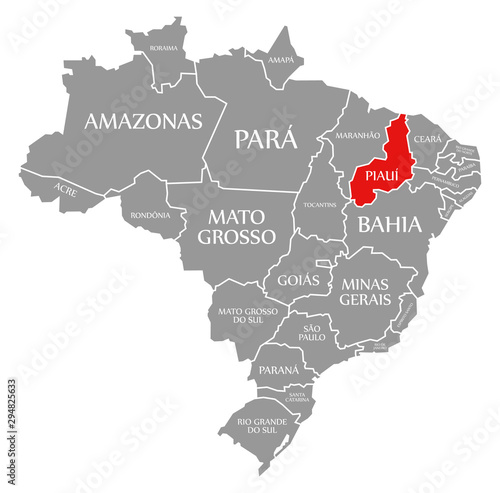 Piaui red highlighted in map of Brazil