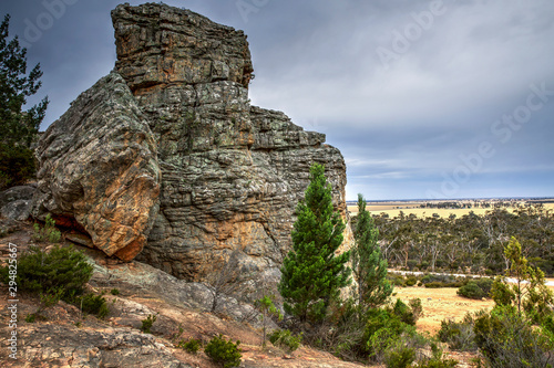 Rock formation in the Mount Arapiles National Park, a renowned rock climbing area in Western Victoria near the Wimmera town of Natimuk. 