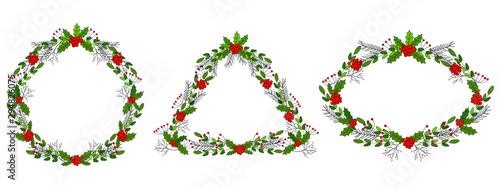 Christmas wreathes with winter plants and berries .