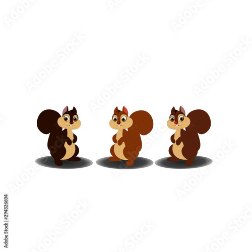Three Brown Squirrels with Cute Character Expressions - Cartoon Vector Image