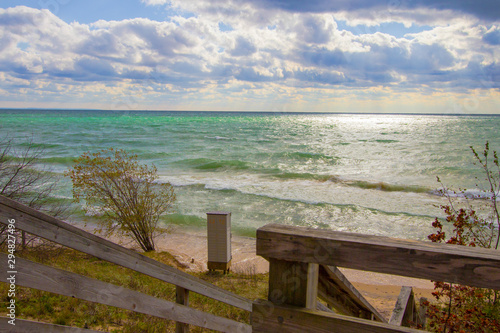 Fototapeta Naklejka Na Ścianę i Meble -  Lake Michigan Beach Landscape On Sunny Summer Day