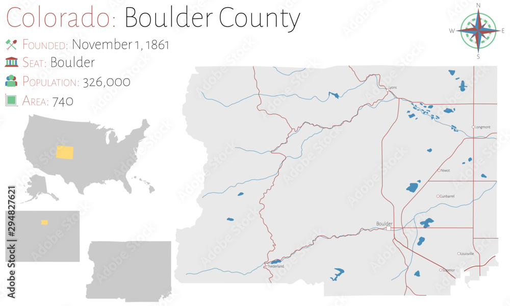 Large and detailed map of  Boulder county in Colorado, USA