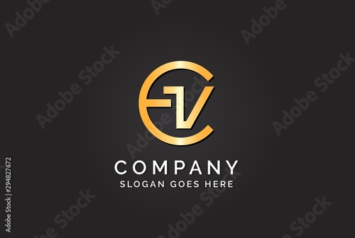 Luxury initial letter EV golden gold color logo design. Tech business marketing modern vector