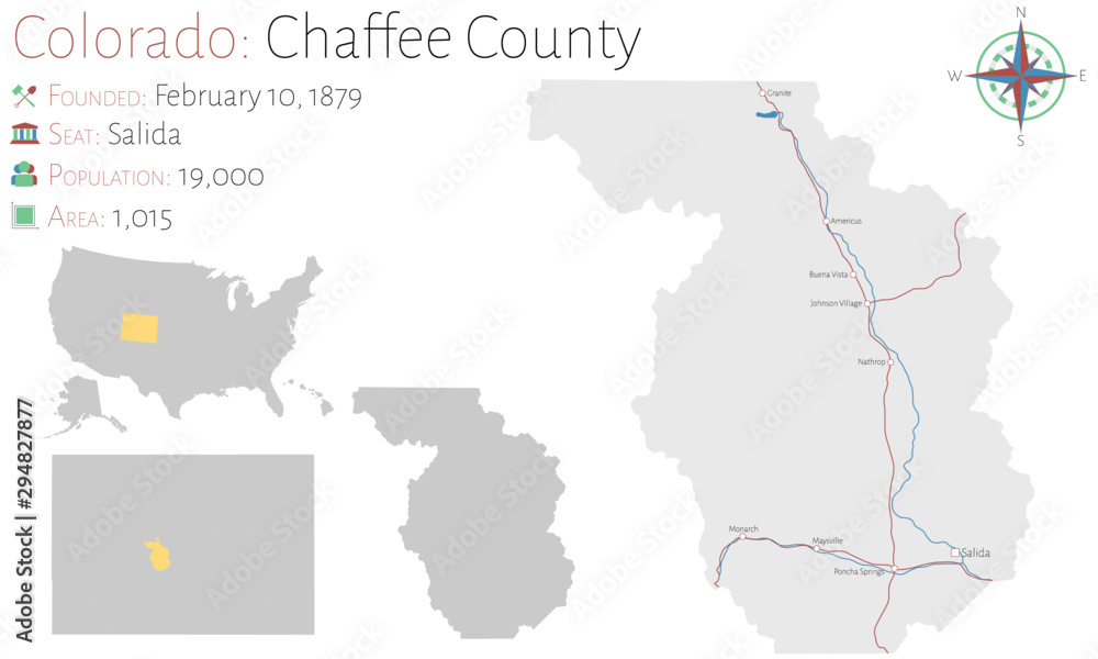 Large and detailed map of  Chaffee county in Colorado, USA