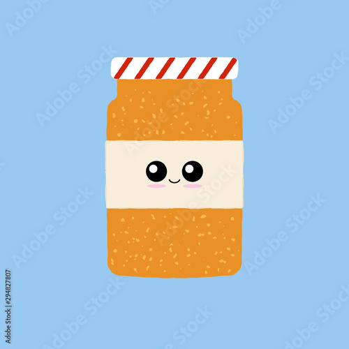 Vector illustration of a cute jar of marmalade character. Funny food concept.