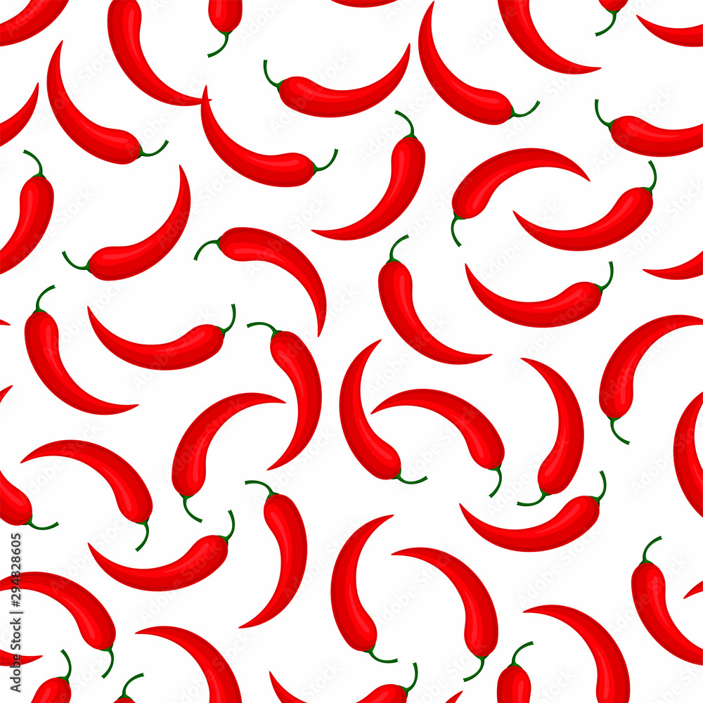 Seamless pattern with chili peppers on white background.