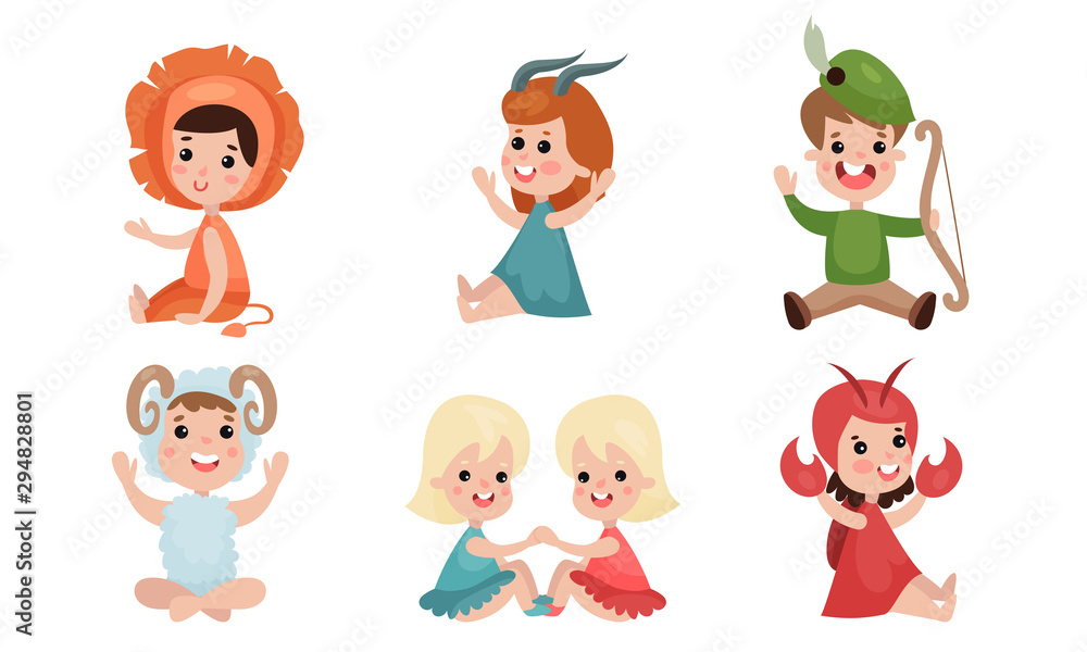 Zodiac Signs By Kids Vector Illustration Icons Set Isolated On White Background Zodiac Signs By Kids Vector Illustration Icons Set Isolated On White Background