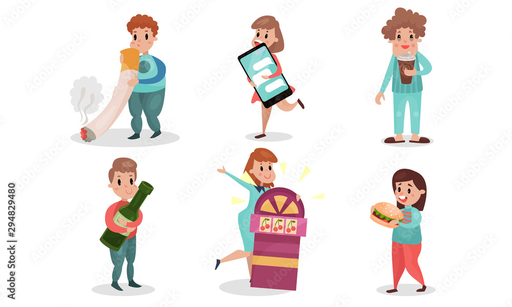 Bad Habits Vector Illustration Set Isolated On White Background Bad Habits Vector Illustration Set Isolated On White Background