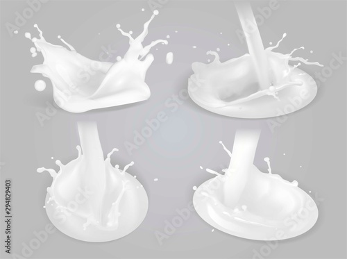 Milk splashes set. Vector illustration.