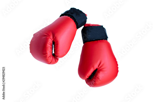 Red boxing gloves on a white background - isolate