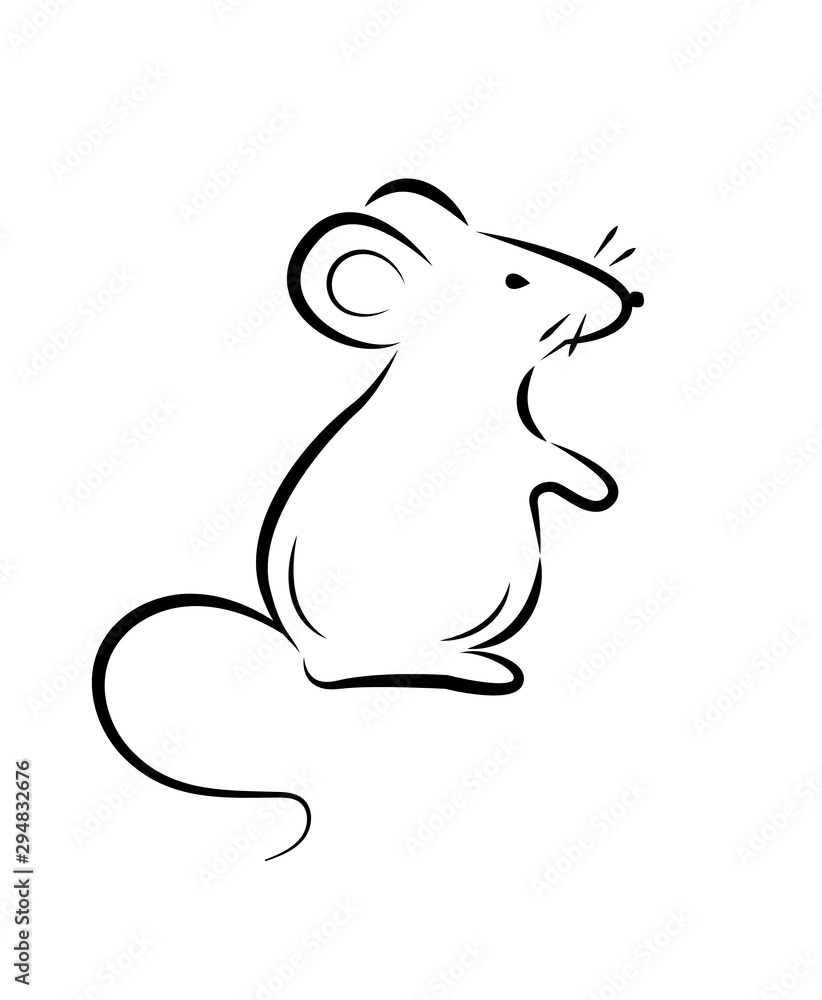 Black silhouette of a rat or mouse on a white background.Vector illustration. Symbols of 2020 Chinese New Year. Black silhouette of a rat or mouse on a white background.Vector illustration. Symbols of 2020 Chinese New Year.