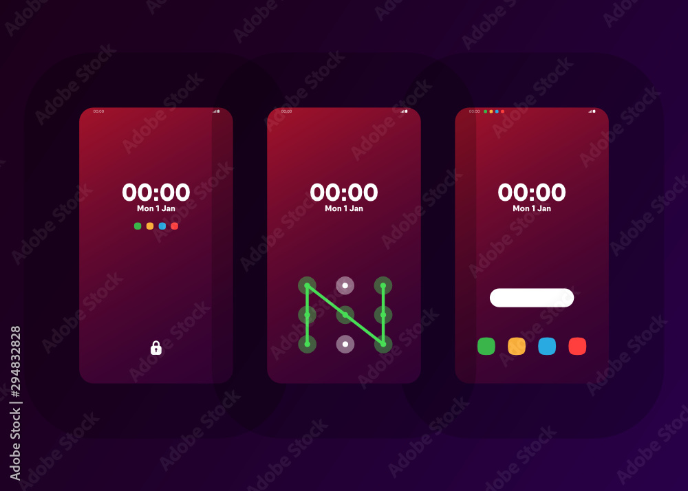 Phone Pattern Lock Set on Smartphone with Security User Interface User Experience UI Vector Illustration