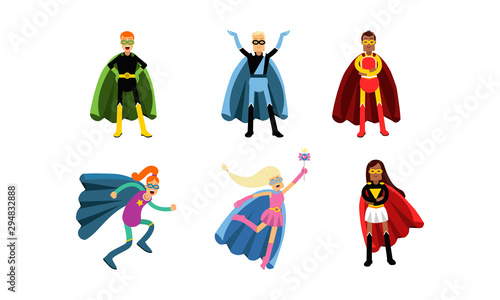 Collection Of Men And Women In Superheroe Costumes Vector Illustrations