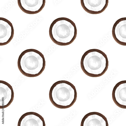 Vector seamless pattern with coconut. Tropical background with exotic fruits