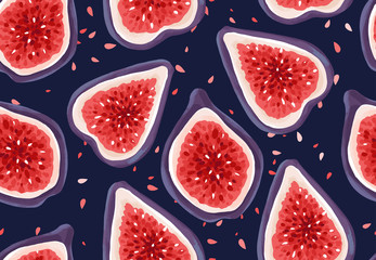 Fotobehang Rood patronen Vijgen patroon exotisch fruit illustratie  © yana2607