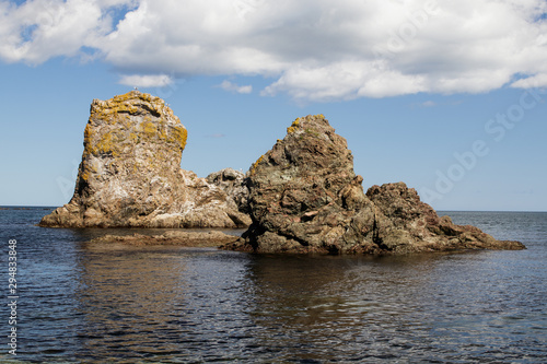 A beautiful rock formations near the coast of the Sea of Okhotsk. Cape Velikan, island Sakhalin, Russia