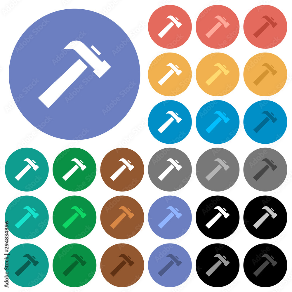 Old hammer round flat multi colored icons Old hammer round flat multi colored icons