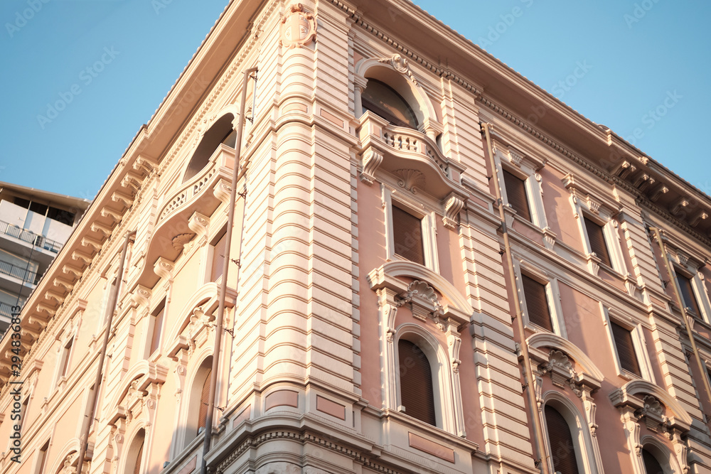 Typical old facade in the city of Cagliari in the main way (via Roma) Sardinia.