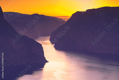 Fjord landscape at sunset, Norway
