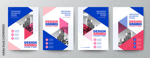 modern blue and pink design template for poster flyer brochure cover. Graphic design layout with triangle graphic elements and space for photo background
