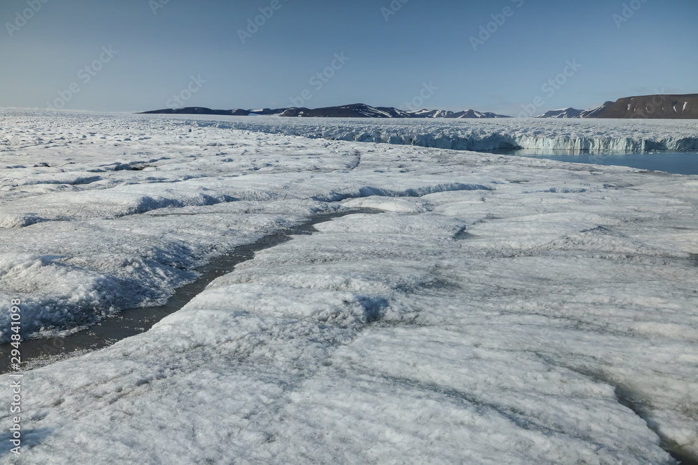 Glaciers, ice, glacier fronts morains the landscape of Spitsbergen.