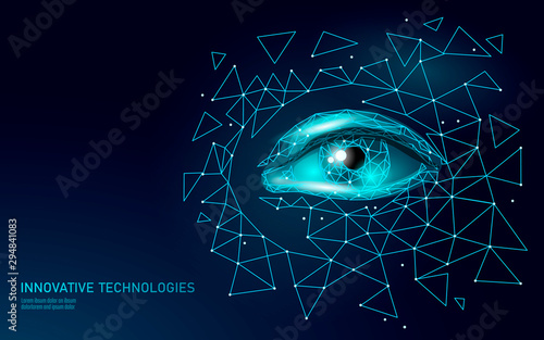 3D eyelid technology low poly design. Skincare treatment adult face salon procedure. Video gaming addiction cyberspace depression concept vector illustration