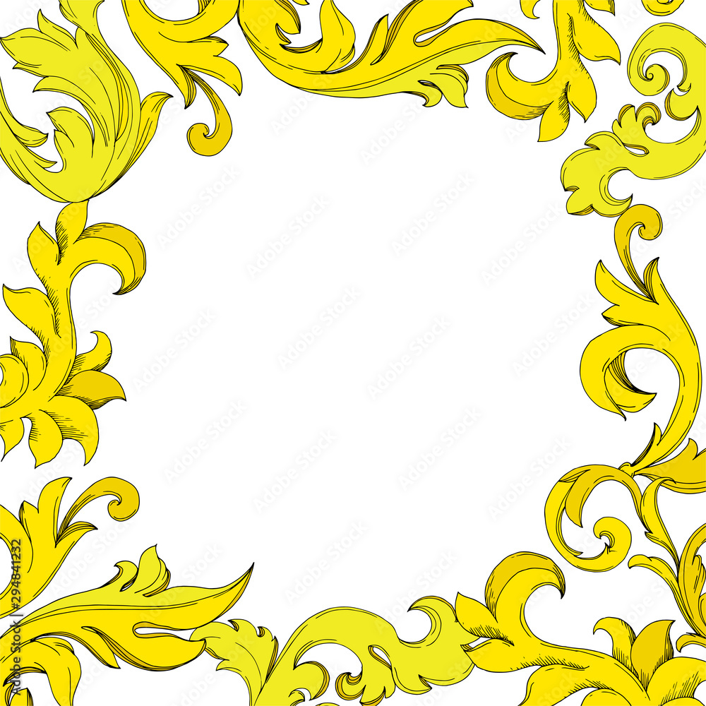 Vector Golden monogram floral ornament. Black and white engraved ink art. Frame border ornament square. Vector Golden monogram floral ornament. Black and white engraved ink art. Frame border ornament square.