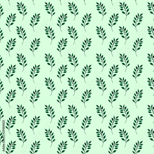 Seamless watercolor pattern with green tree branches and leaves on mint color background. Hand drawn fashion print for wrapping paper  textile  fabric  plaid  tablecloths  notebook and web design.