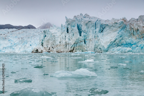 Glaciers, ice, glacier fronts morains the landscape of Spitsbergen.