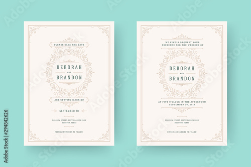 Wedding invitation and save the date cards flourishes ornaments.