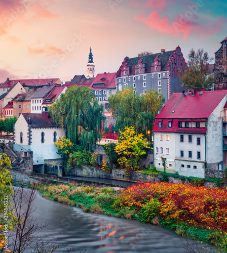 Gorgeous autumn cityscape of Gorlitz, eastern Germany, Europe. Spectacular sunrise view of St Peter and Paul’s Church, on the Polish border. Traveling concept background. photo