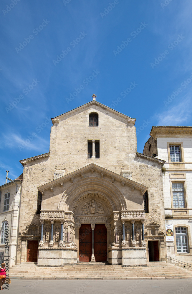  West facade of the Saint Trophime Cathedral in Arles, France. Bouches-du-Rhone,  France