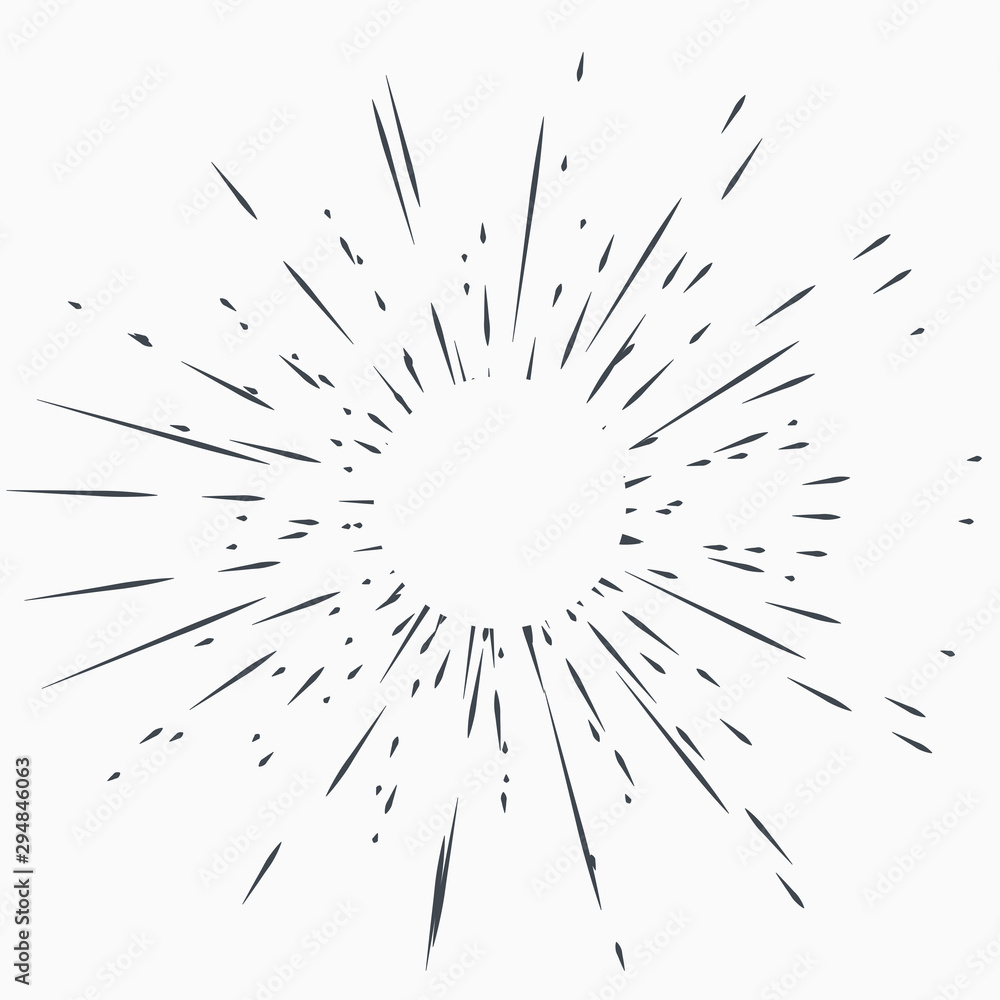 Fototapeta premium Vintage Sunburst Explosion Handdrawn Design Element Fireworks Black Rays