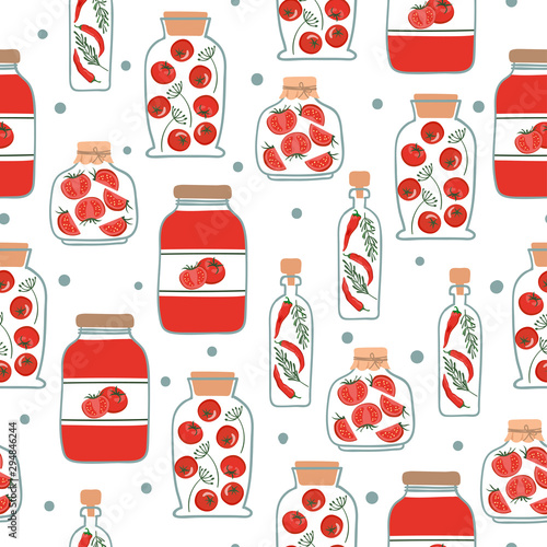 Seamless pattern with red pickled vegetables. Preserved vegetables vector background.