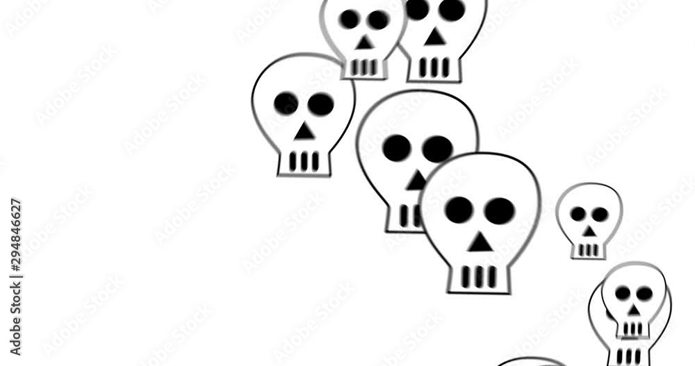 Animated Hand drawn skulls social media hate concept against white background Animated Hand drawn skulls social media hate concept against white background