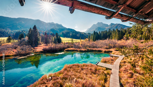 Schilderij op canvas Amazing morning view of Zelenci nature reserve